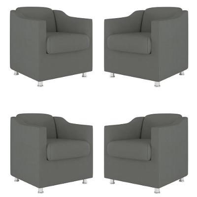 Kit 4 Poltronas Decorativas Clinica Sala Recepção Tecido Suede Cor:Cinza
