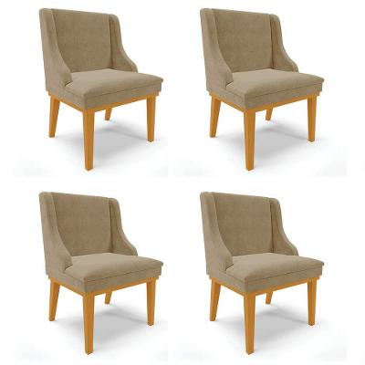 Kit 4 Cadeiras Estofadas Para Sala De Jantar Base Fixa De Madeira Castanho Lia Suede Marrom Rt-Ibiza