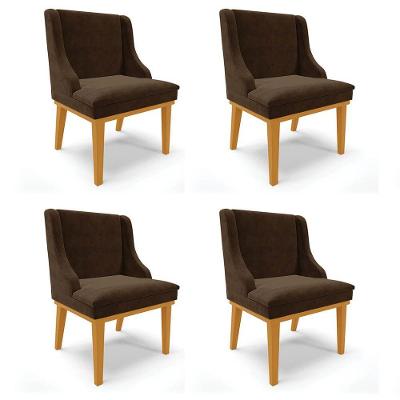 Kit 4 Cadeiras Estofadas Para Sala De Jantar Base Fixa De Madeira Castanho Lia Suede Marrom - Ibiza