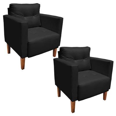 Kit 2 Poltronas Livia Corino Pés Chanfrado Castanho D'rossi Cor Preto