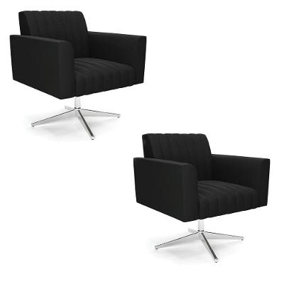 Kit 2 Poltronas Giratória Viena Gomada Suede Base Cromada - D'rossi Cor Preto