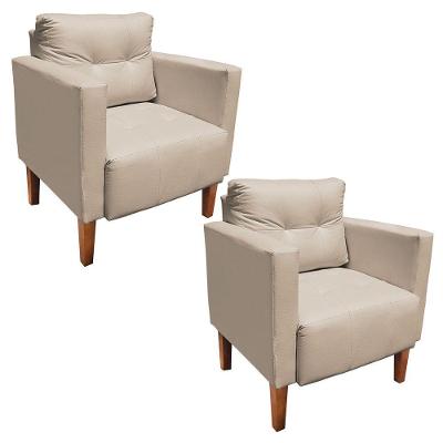 Kit 2 Poltronas Livia Corino Pés Chanfrado Castanho D'rossi Cor Bege
