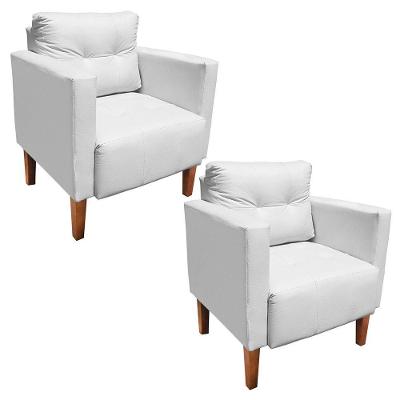 Kit 2 Poltronas Livia Corino Pés Chanfrado Castanho D'rossi Cor Branco