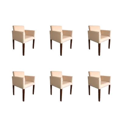 Kit 6 Poltronas Nina Estilo Retrô Tecido Suede Ideal Para Sala De Estar - Creme - Cor: Bege