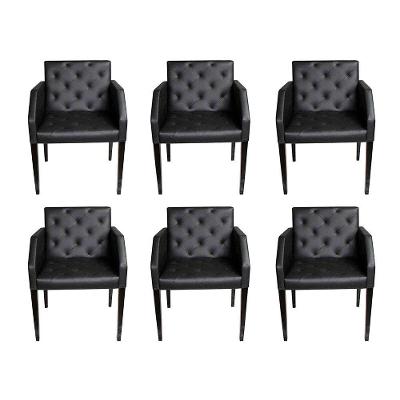 Kit 6 Poltronas Nina Retrô Estilo Capitonê Em Tecido Sintético - Preto - Cor: Preto