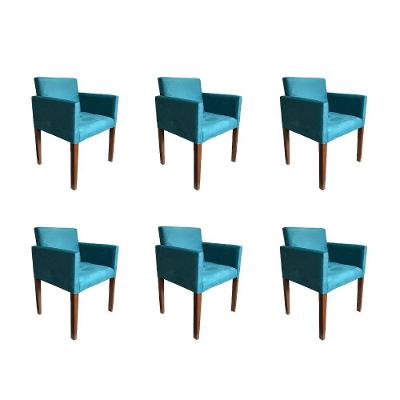 Kit 6 Poltronas Nina Estilo Retrô Tecido Suede Ideal Para Sala De Estar - Azul Turquesa - Cor: Azul