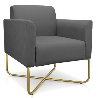 Poltrona Decorativa Base Industrial X Dourada Maressa S08 Suede Grafite