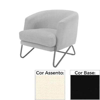 Poltrona Mh-3788 Herval Base Metal Laca Fosca Preto Metalizado Assento Estofado Linho Marfim A6
