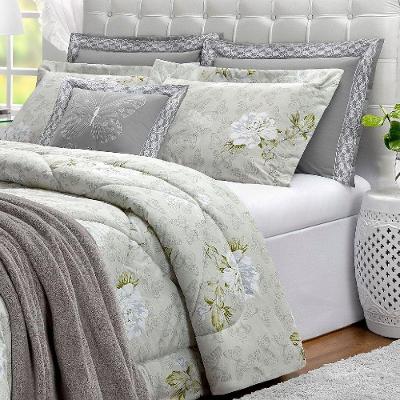 Edredom Queen Butterfly Micropercal 7 Peças Cinza