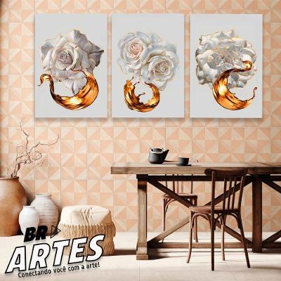 Quadro Trio Flores Ouro -- Br Artes