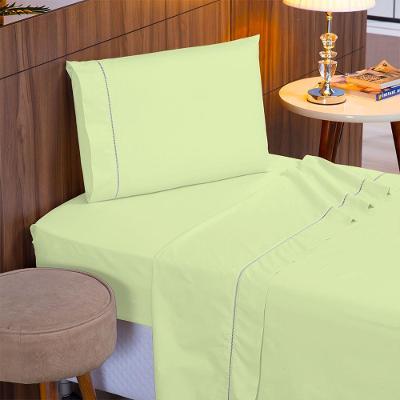 Jogo De Cama Solteiro 140 Fios Ponto Palito Verde 3pçs