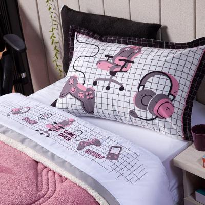 Jogo De Cama Game Streamer Branco/Rosê King 04 Peças