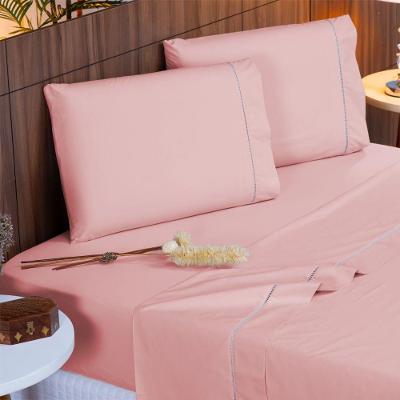 Jogo De Cama Casal 140 Fios Ponto Palito Rosé 4pçs