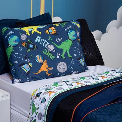 Jogo De Cama Astrodino Branco/Azul Marinho Queen 04 Peças