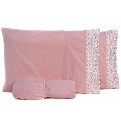 Jogo De Cama Casal Padrão 03Pçs Percal Liso 200 Fios Rosê