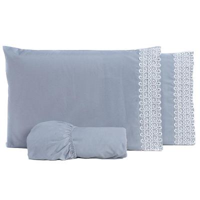 Jogo De Cama Queen 03Pçs Percal Liso 200 Fios Cinza