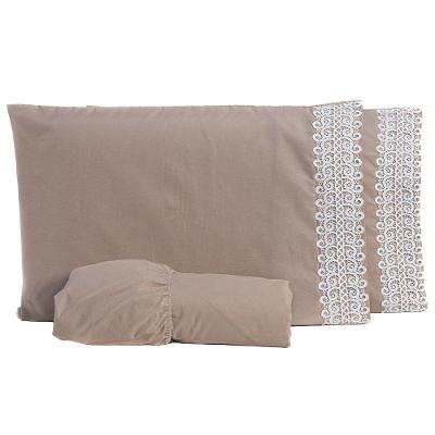 Jogo De Cama Queen 03Pçs Percal Liso 200 Fios Caqui