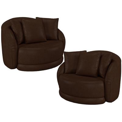 Kit 02 Poltronas Decorativa Para Sala De Estar Base Giratória Witta M03 Corano Marrom