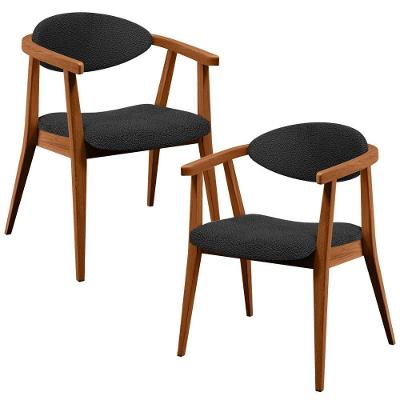 Kit 02 Poltronas Decorativa Para Sala De Estar E Recepção Cecília L02 Bouclê Preto