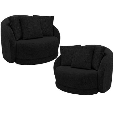 Kit 02 Poltronas Decorativa Para Sala De Estar Base Giratória Witta M03 Bouclê Preto