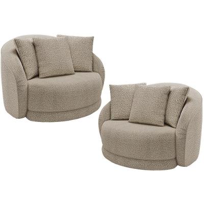Kit 02 Poltronas Decorativa Para Sala De Estar Base Giratória Witta M03 Bouclê Bege