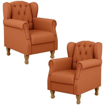 Kit 02 Poltronas Decorativa Para Sala De Estar Yara P02 Tecido Terracota