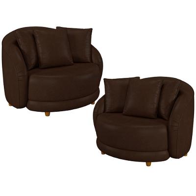 Kit 02 Poltronas Decorativa Sala De Estar Base Fixa De Madeira Witta M03 Corano Marrom