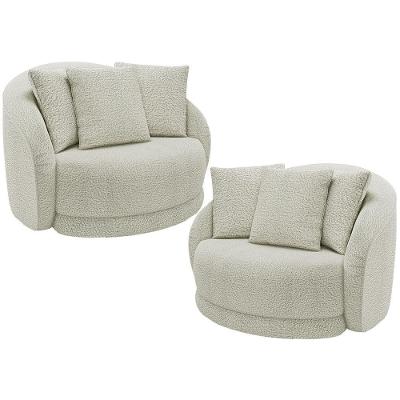 Kit 02 Poltronas Decorativa Para Sala Estar Base Giratória Witta M03 Bouclê Bege Claro