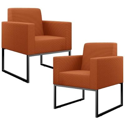 Kit 02 Poltronas Decorativas Sala Base Fixa Metal Helô L02 Tecido Terracota
