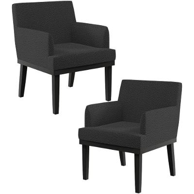 Kit 02 Poltronas Decorativas Sala De Estar Base Preto Beatriz W01 Bouclê Preto