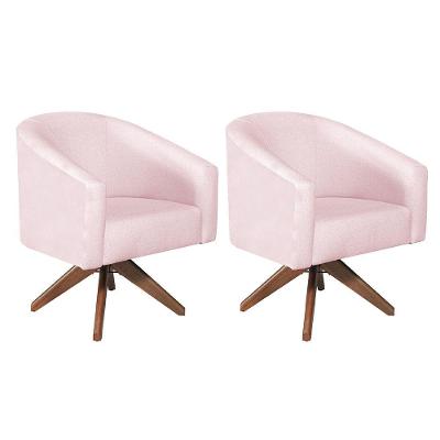 Kit 02 Poltronas Luiza Base Giratória De Madeira Suede Rosa Bebê