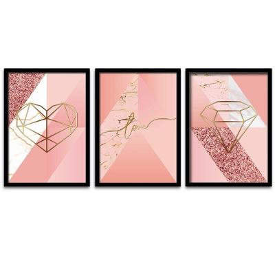 Conjunto Quadros Decorativos 3 peças MDF 20x30 Formas Rosa