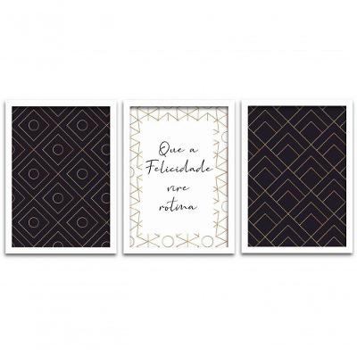 Conjunto Quadros Decorativos 3 peças MDF 20x30 Felicidade