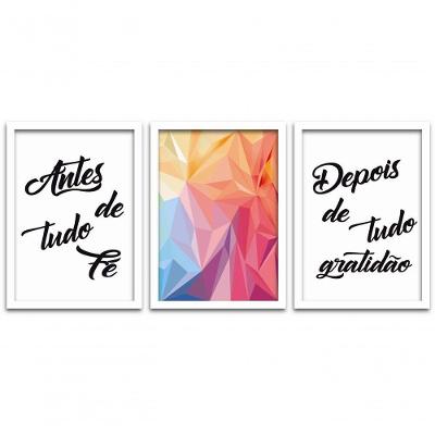 Conjunto Quadros Decorativos 3 peças MDF 30x45 Frases Formas