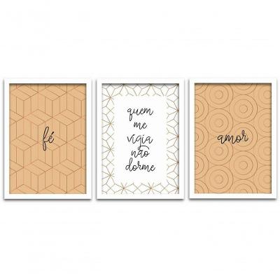 Conjunto Quadros Decorativos 3 peças MDF 20x30 Fé e Amor
