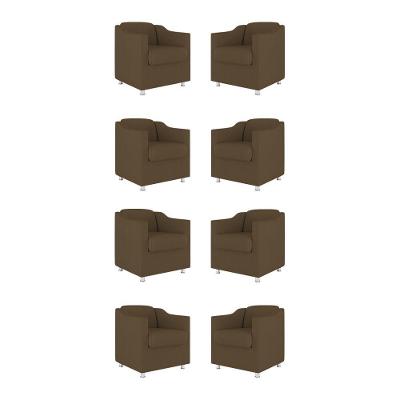 Kit 08 Cadeiras Poltronas Decorativas Sala De Espera Clinica Tecido Cor:marrom
