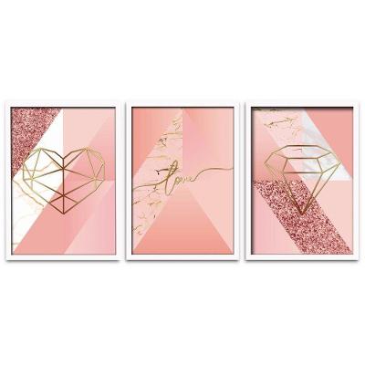 Conjunto Quadros Decorativos 3 peças MDF 20x30 Formas Rosa