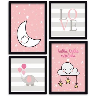 Conjunto Quadros Decorativos 4 peças Menina Estrelinha