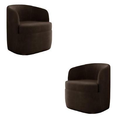 Kit 2 Poltronas Decorativas Bel Sala De Estar Base Giratória Veludo Marrom G33 - Gran Belo
