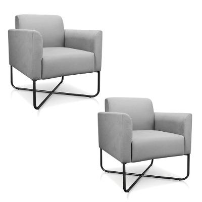 Kit 2 Poltronas Decorativas Base Industrial X Preta Maressa S10 Suede Cinza