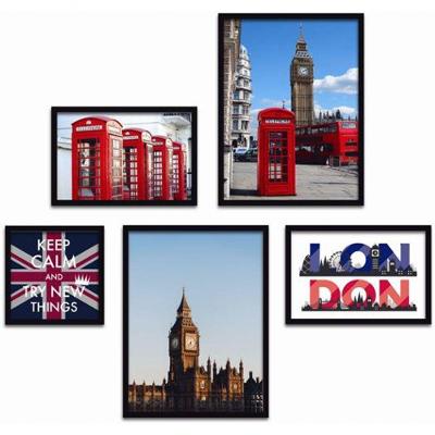 Kit 5 Quadros Decorativos London Titulos Moldura Preta