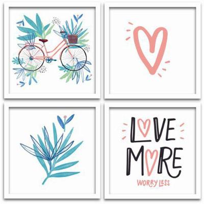 Conjunto Quadros Decorativos 4 peças 25x25 Love More