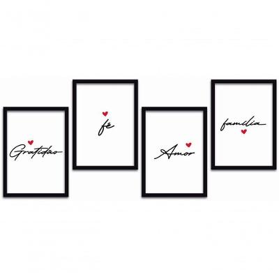Conjunto Quadros Decorativos 4 pçs MDF 30x40 Amor e Familia