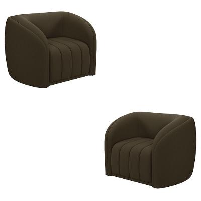 Kit 2 Poltronas Decorativas Sala De Estar Adam Veludo Marrom G45 - Gran Belo