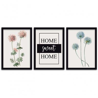 Kit 3 Quadros Mdf 20x30 Sweet Home Titulos Moldura Preta