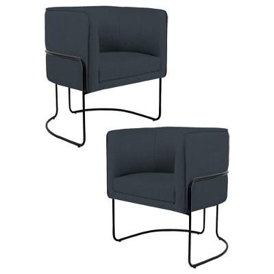 Kit 2 Poltronas Decorativas Base Aço Betina C-465 Linho Chumbo - Domi