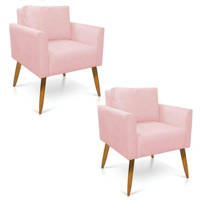 Kit 2 Poltronas Aline Suede Pés Palito Castanho - D'rossi Cor Rosa Bebê