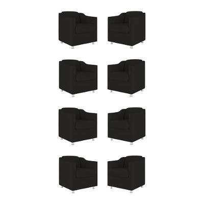 Kit 08 Cadeiras Poltronas Decorativas Sala De Espera Clinica Tecido Cor:preto