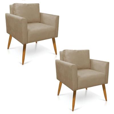 Kit 2 Poltronas Aline Suede Marrom Rato Pés Palito Castanho - D'rossi
