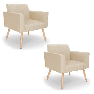 Kit 2 Poltronas Viena Gomada Corino Pés Palito Natural - D'rossi Cor Bege